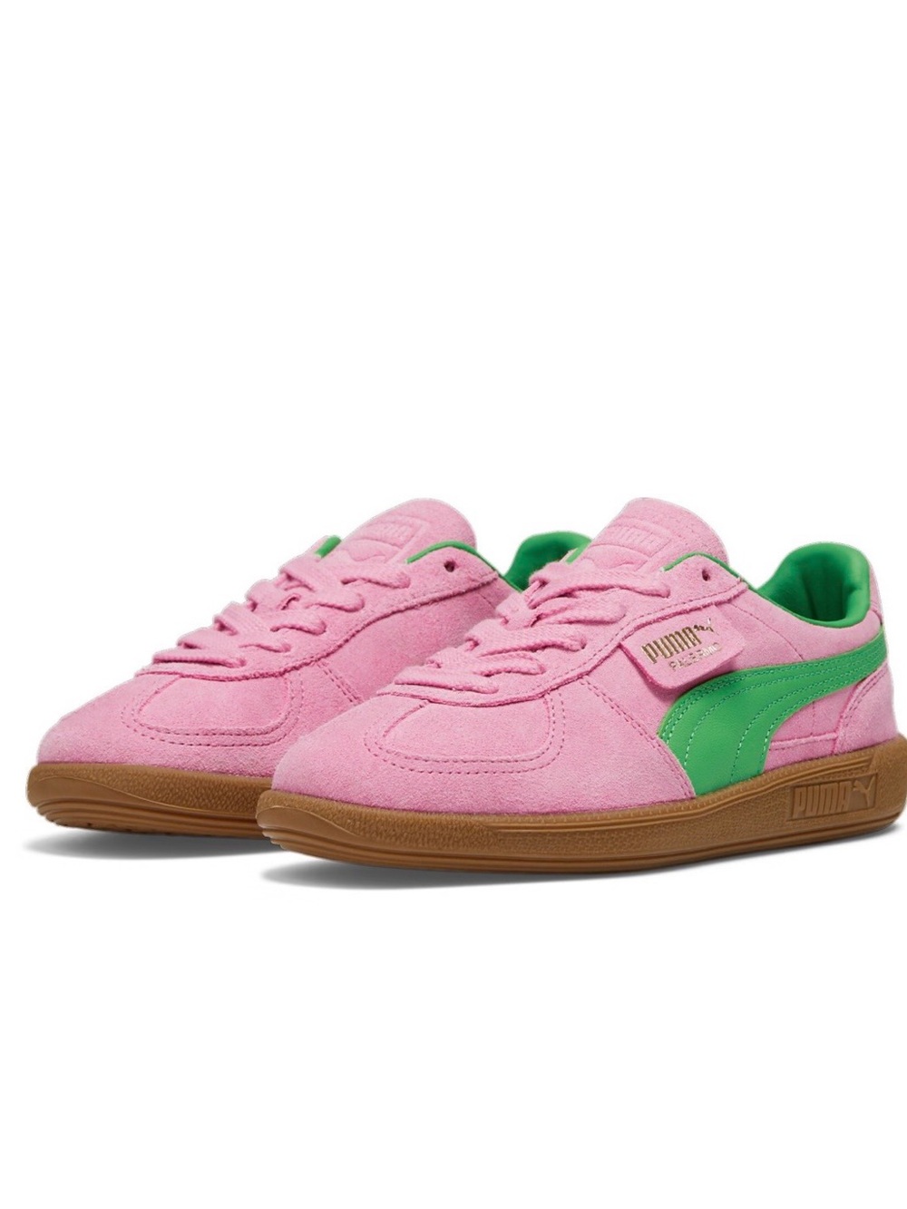 Puma Palermo Pink Suede Sneakers with Green